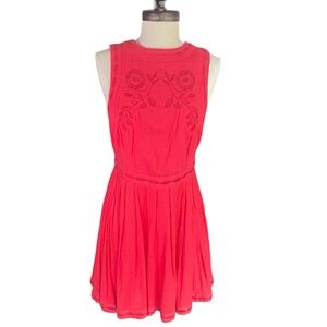 Free People “Birds of a Feather” Red on Red Embroidery Mini Dress size 6